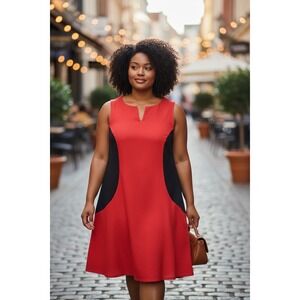 Ronni Nicole Red Black Colorblock Dress Plus Size 20W Notched Neck Sleeveless